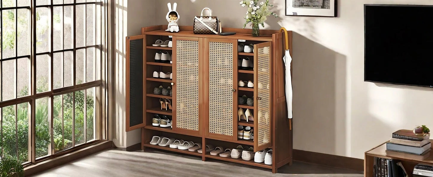 8 Tier Bamboo Shoe Storage Cabinet Freestanding Shoe Rack for Closet