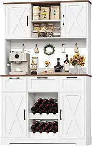 72 Inch Large Kitchen Pantry Storage Cabinet with Barn Doors and Drawers