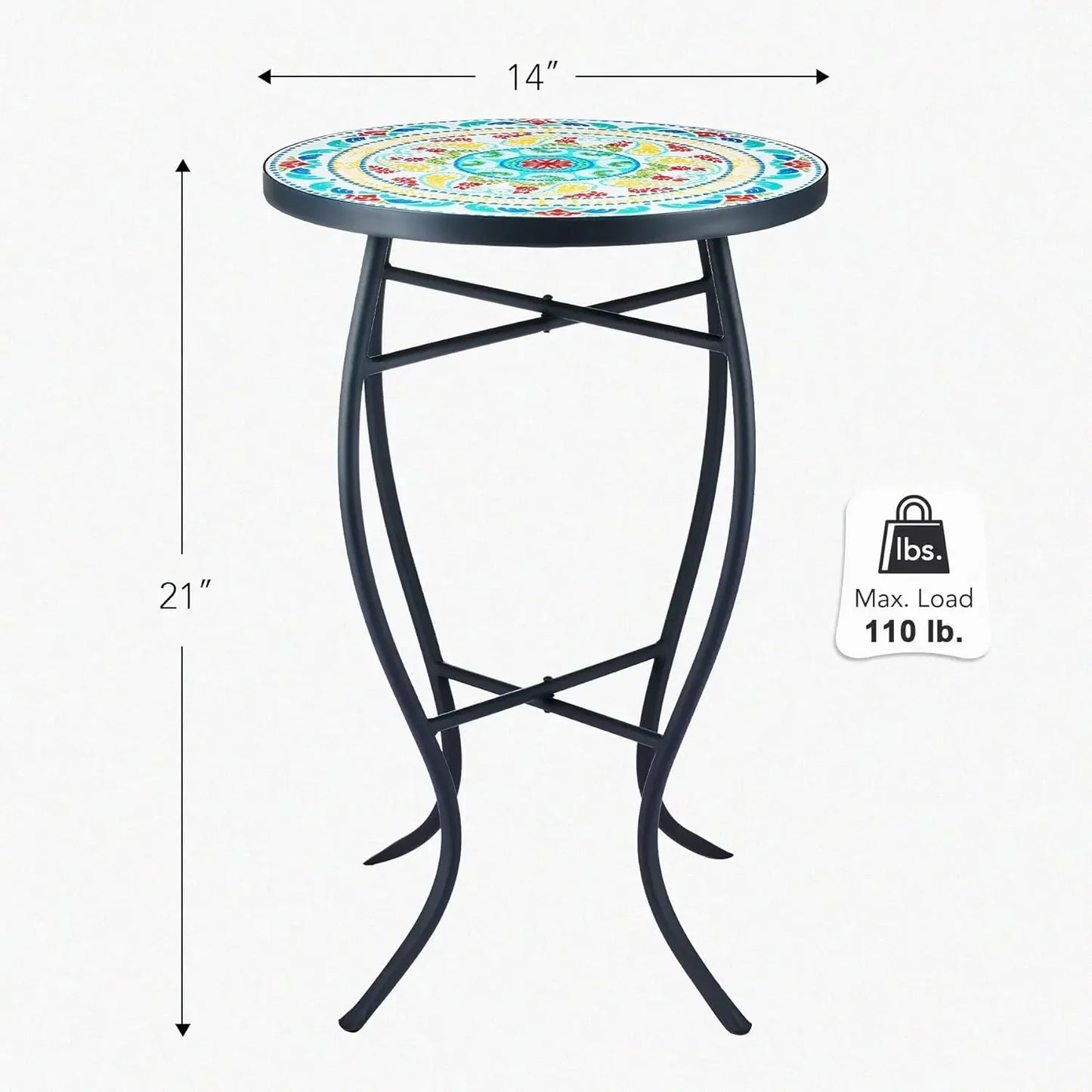 21 Inch Mosaic Plant Stand Round Side Table Indoor Outdoor Accent Table
