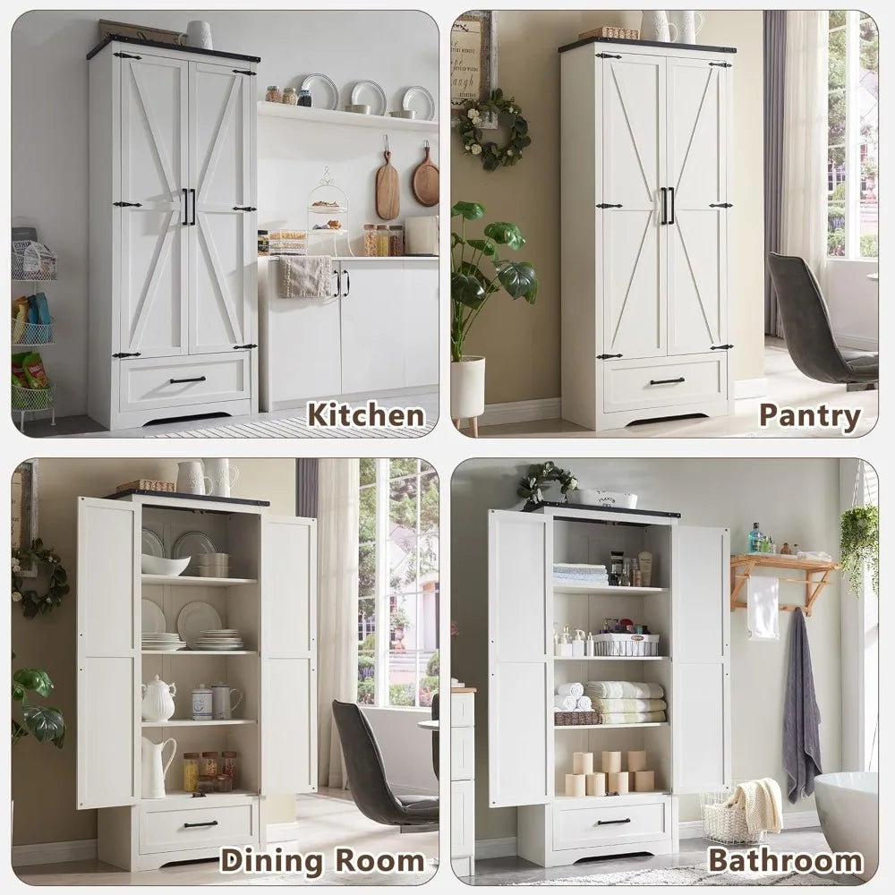 72 Inch Tall Wood Storage Cabinet Farmhouse Pantry Adjustable Shelves