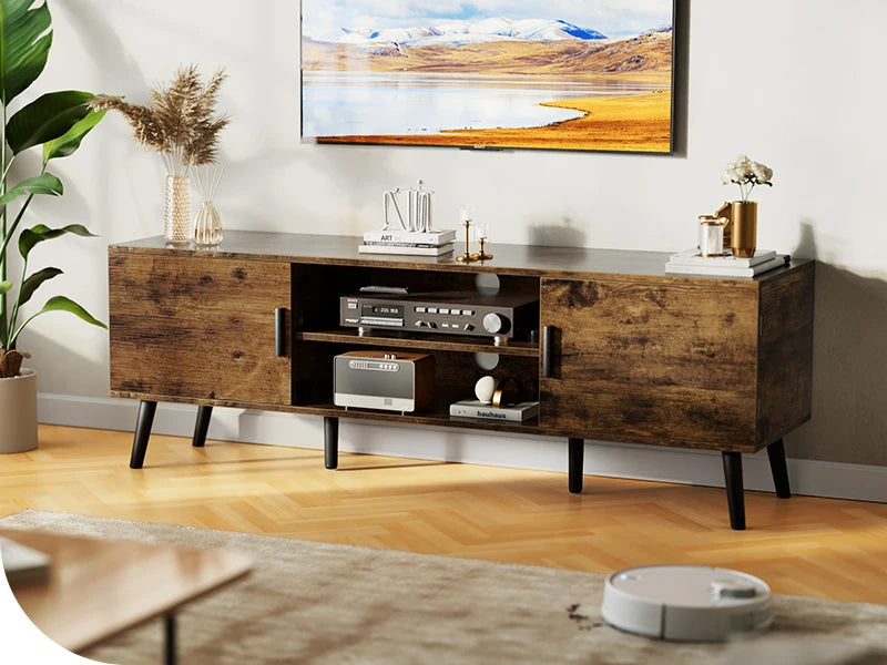 TV Stand for 55 Inch TV with Adjustable Shelf and 2 Cabinets