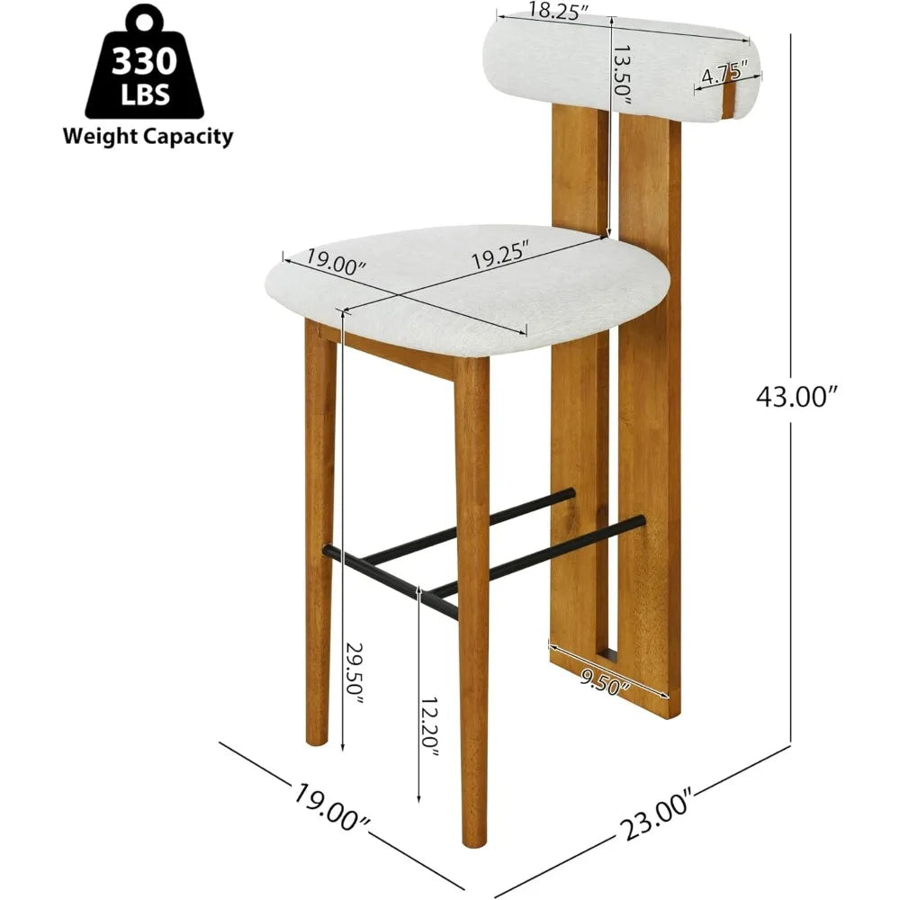 Set of 2 Wood Upholstered Barstools Mid-Back Modern Counter Stools