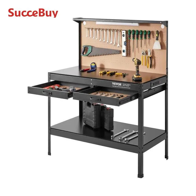 Ljustra 220lbs Workbench A3 Steel Garage Work Bench with USB Ports Hooks