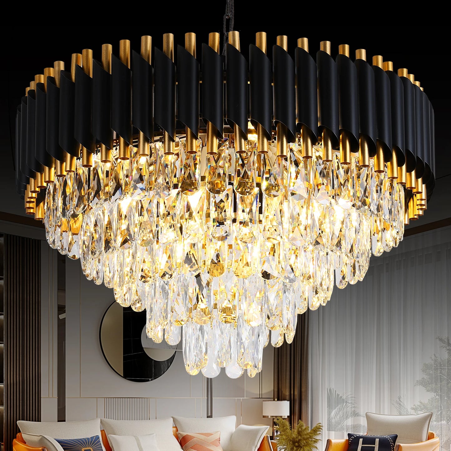 Modern Crystal Chandelier 5-Tier K9 Light Fixture 12 Bulbs