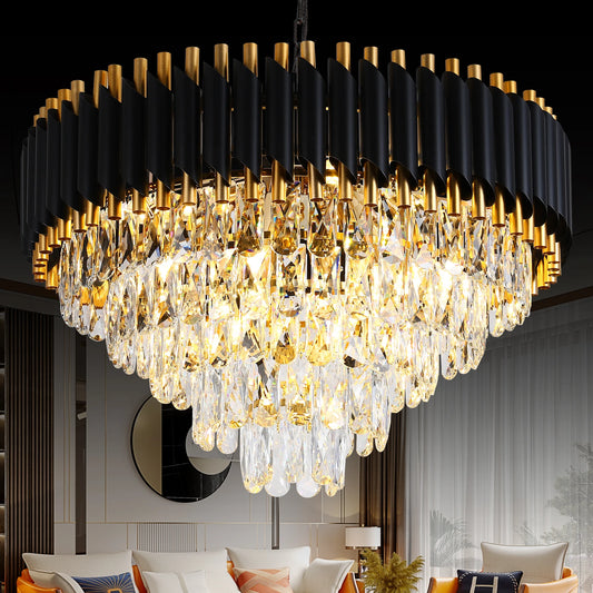 Modern Crystal Chandelier 5-Tier K9 Light Fixture 12 Bulbs