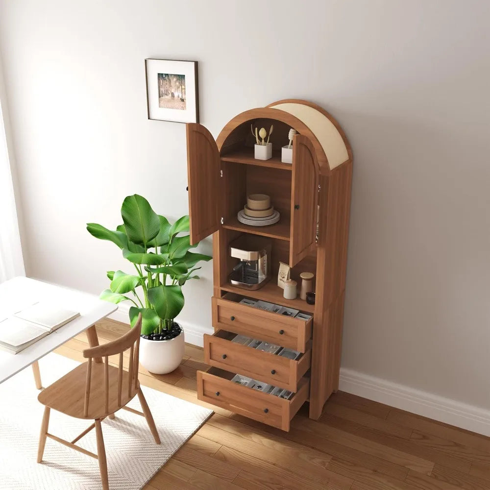 71 Inch Tall Kitchen Pantry Cabinet with Microwave Shelf Modern Farmhouse