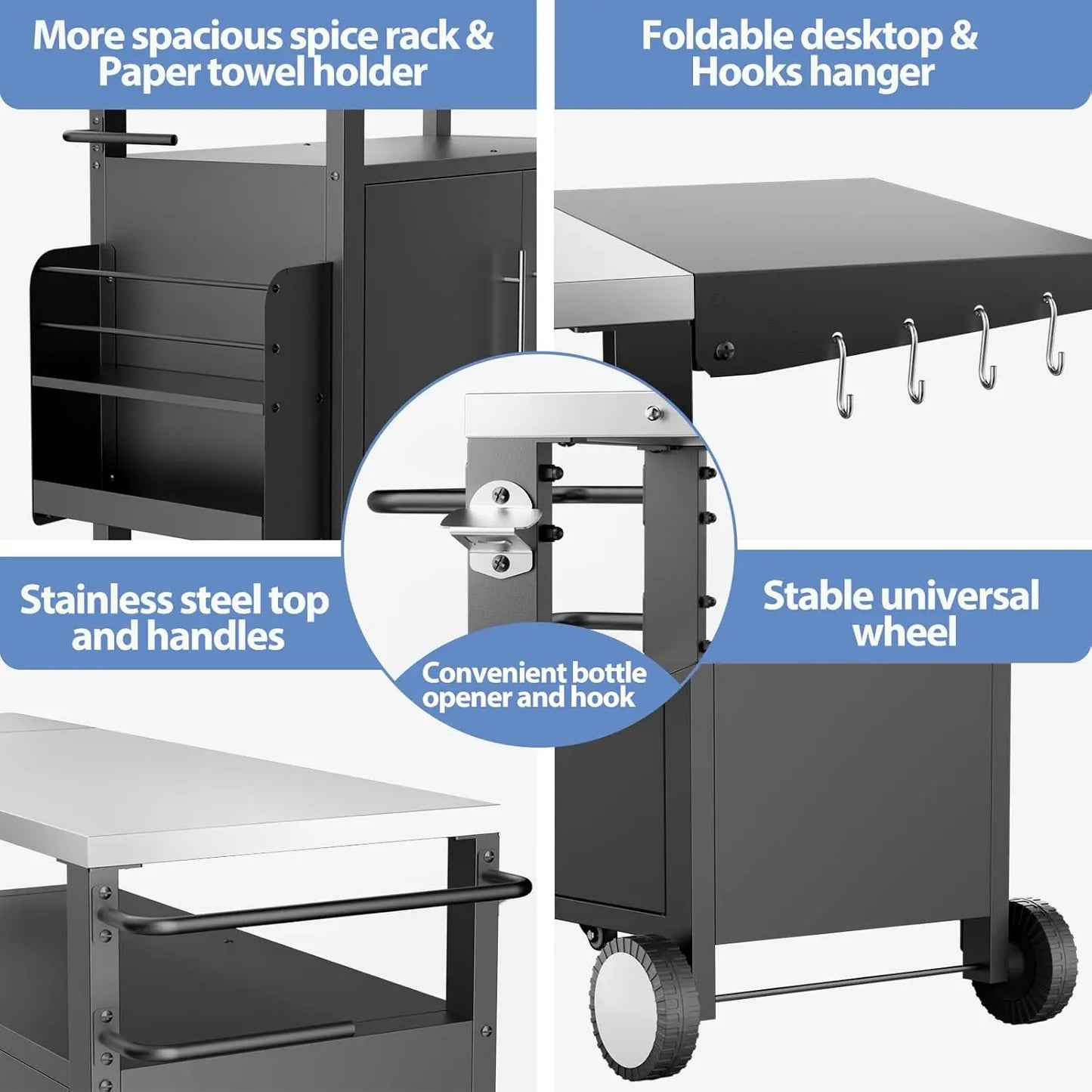 Outdoor Grill Cart with Storage Mobile BBQ Kitchen Island Waterproof