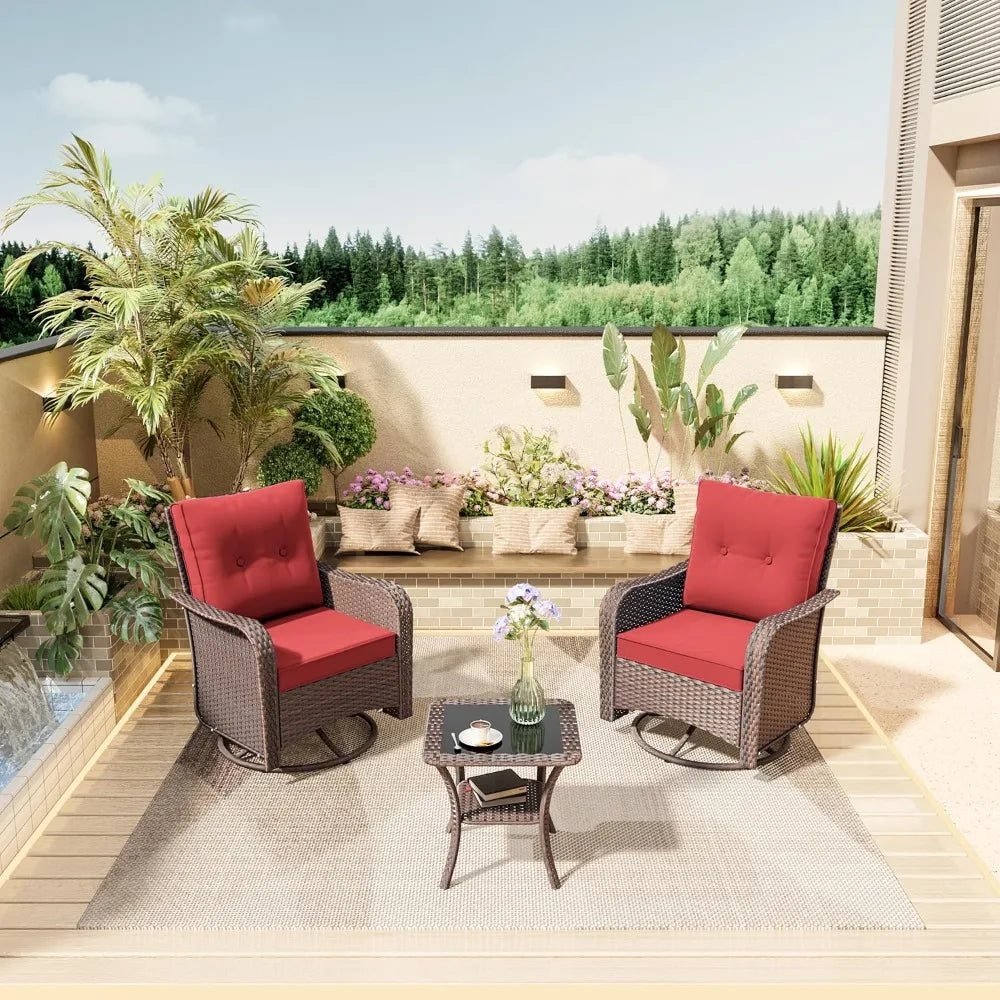 Ljustra 3 Piece Wicker Swivel Rocking Chair Set Outdoor Patio Furniture