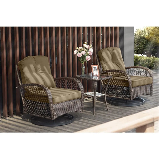 3 Pieces Patio Furniture Set Outdoor Swivel Glider Rocker Wicker Bistro Set