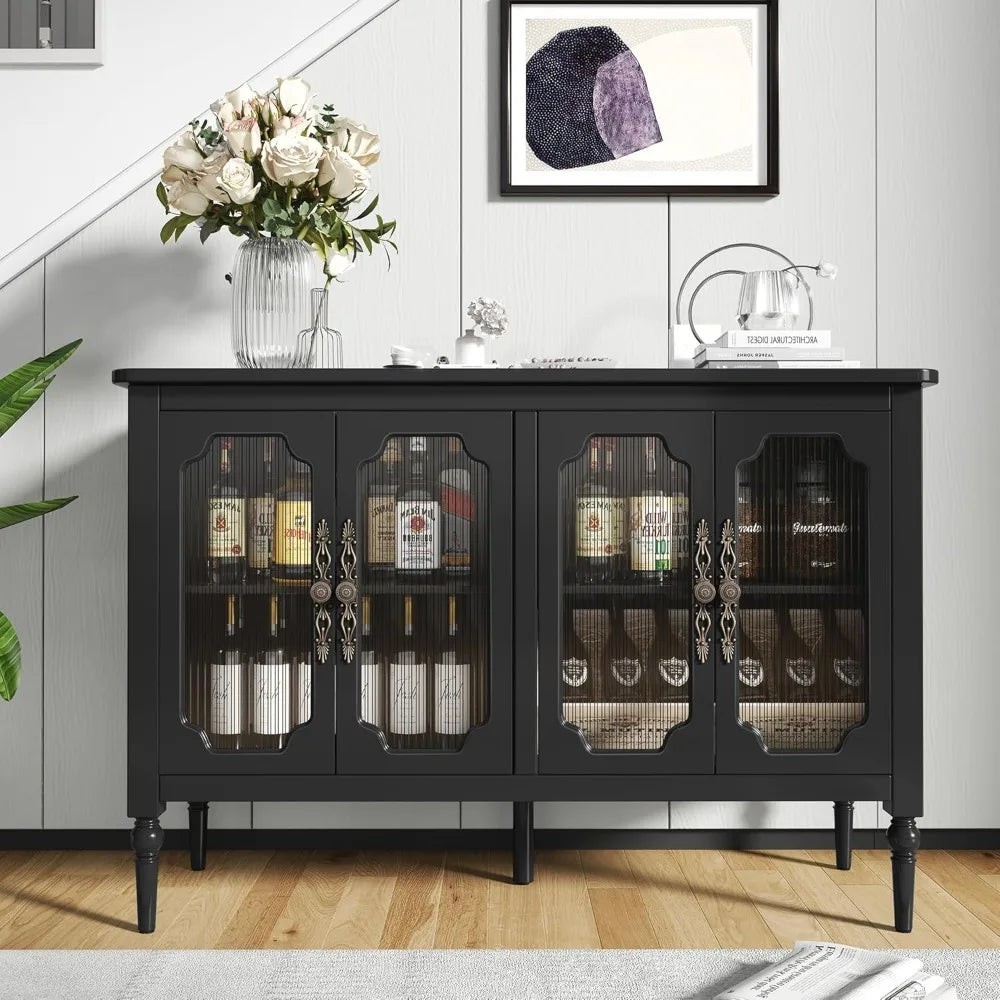 Vintage Buffet Sideboard with 4 Glass Doors Mid Century Storage Cabinet