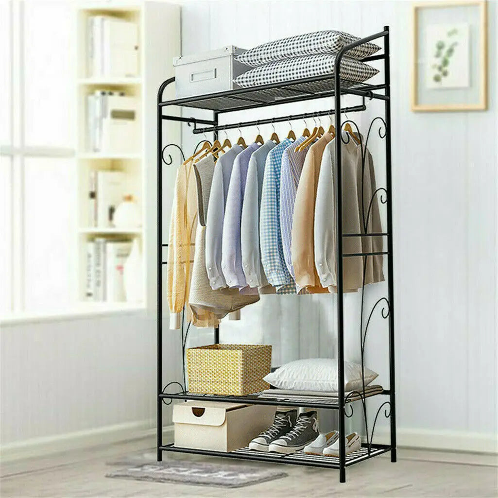 Ljustra Heavy Duty Black Metal Clothes Rack with Storage Shelves