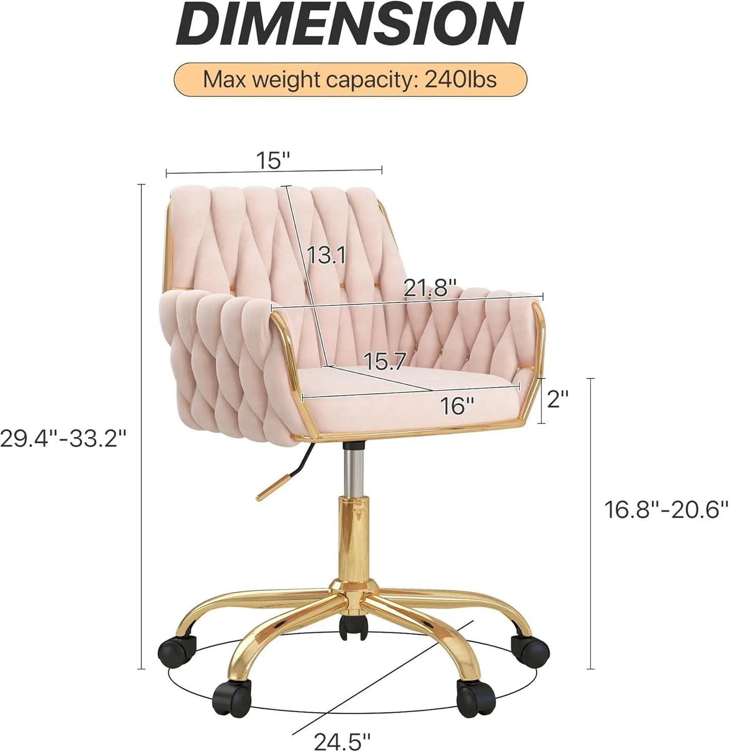 Velvet Home Office Chair Adjustable Swivel Makeup Chair Golden Base