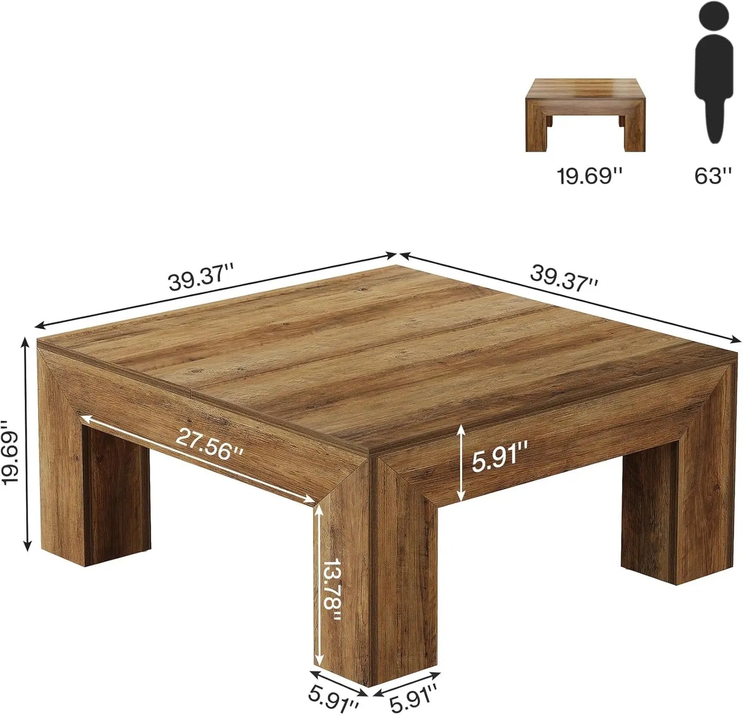 39.4 Inch Square Coffee Table Modern MDF Accent Table for Living Room