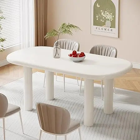 Modern Oval Dining Table for 6 Cream White Kitchen Dining Room Furniture