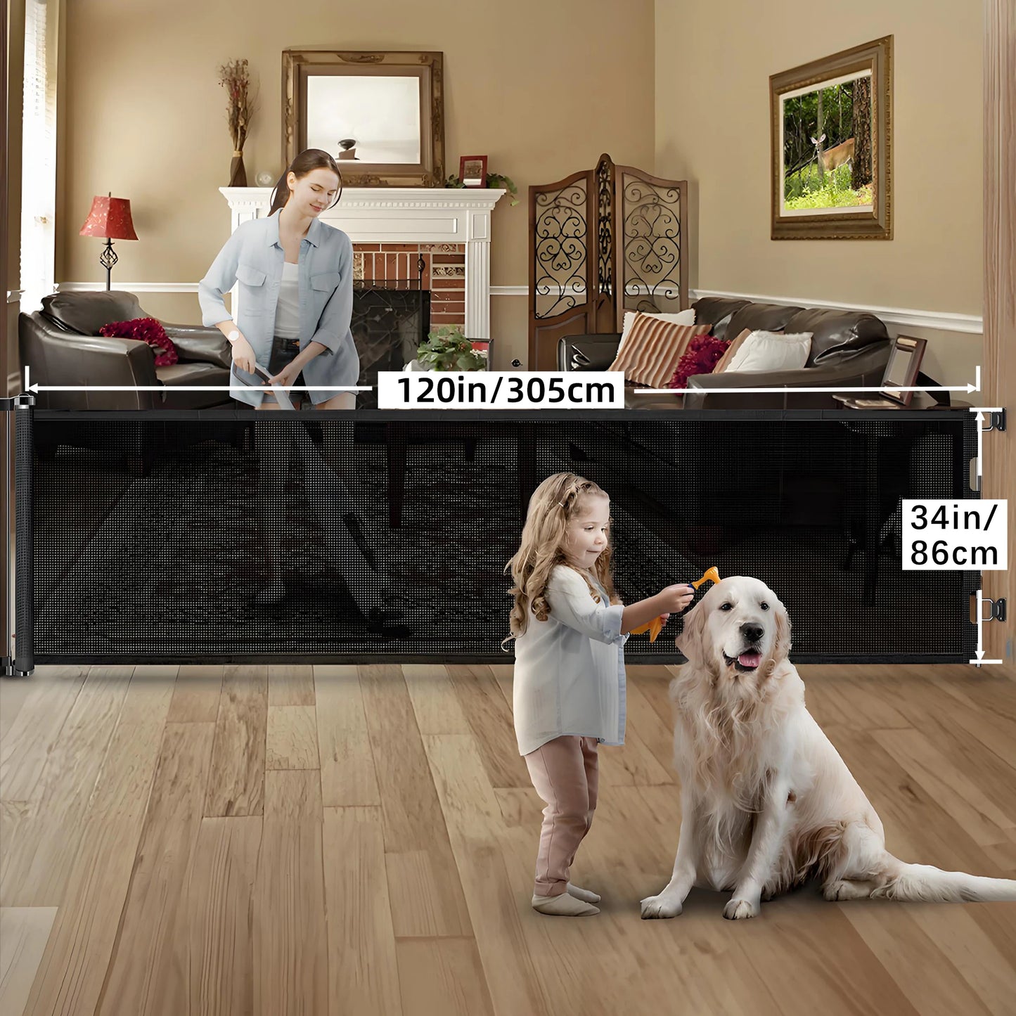 Retractable Baby Safety Gate 120inch Extra Wide Indoor Outdoor Pet Gate