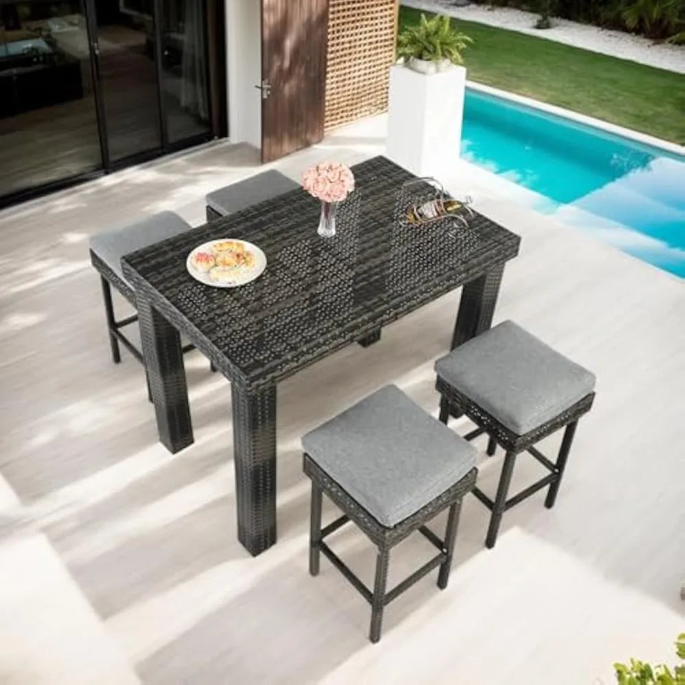 5-Piece Patio Dining Set Rattan Outdoor Table and Chairs for 4