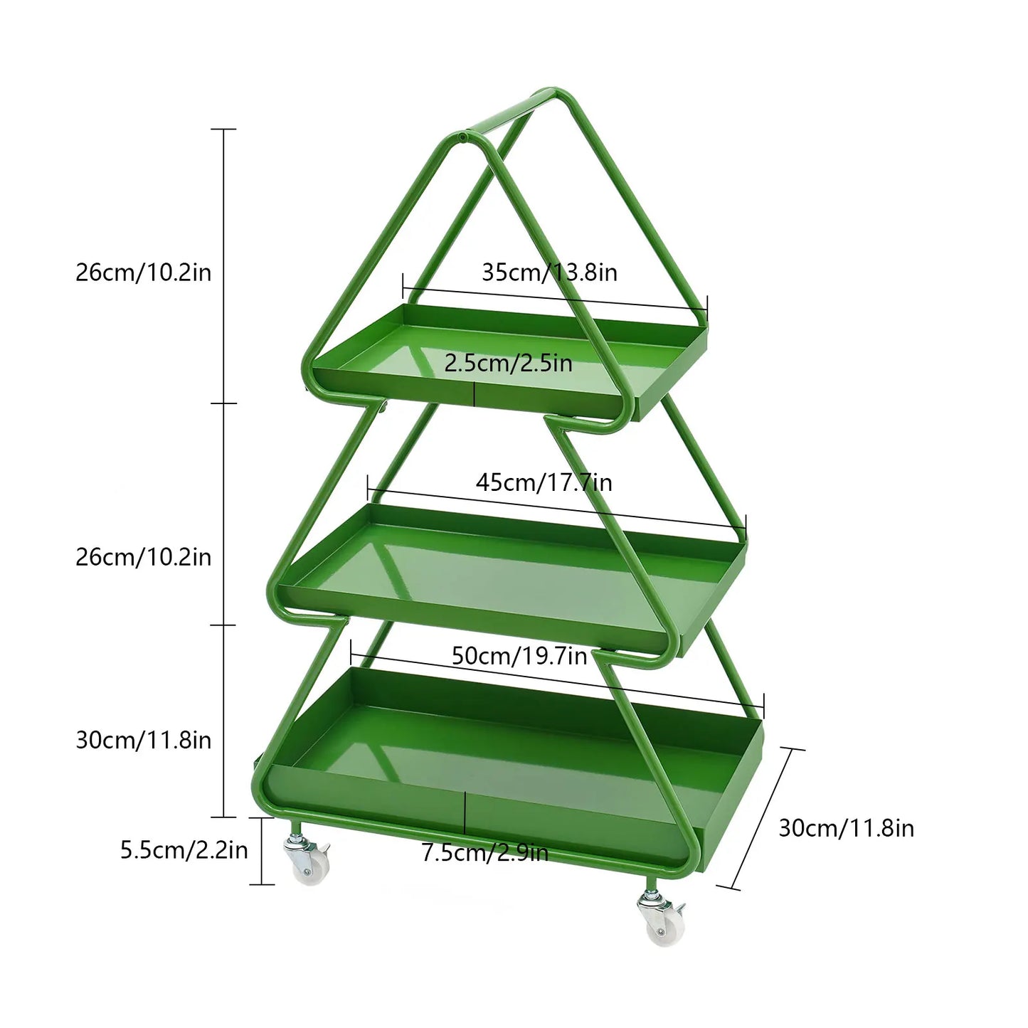 Christmas Tree Side Table Movable Iron Cart Sofa Cabinet with Wheels