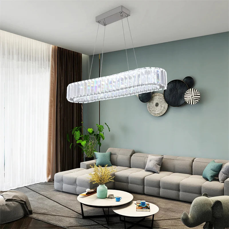 Modern Crystal Rings LED Chandelier Luxury Ceiling Lamp Remote Control