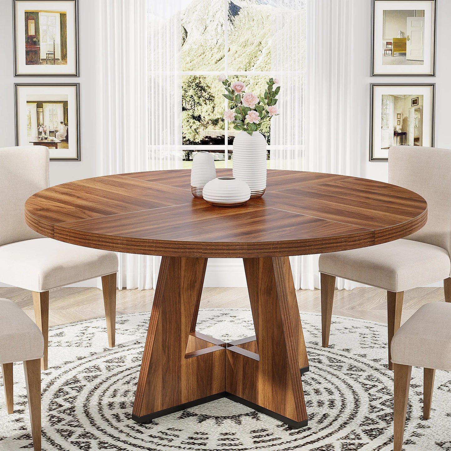 Ljustra Round Dining Table for 4 Farmhouse Style Kitchen Table 47 Inch