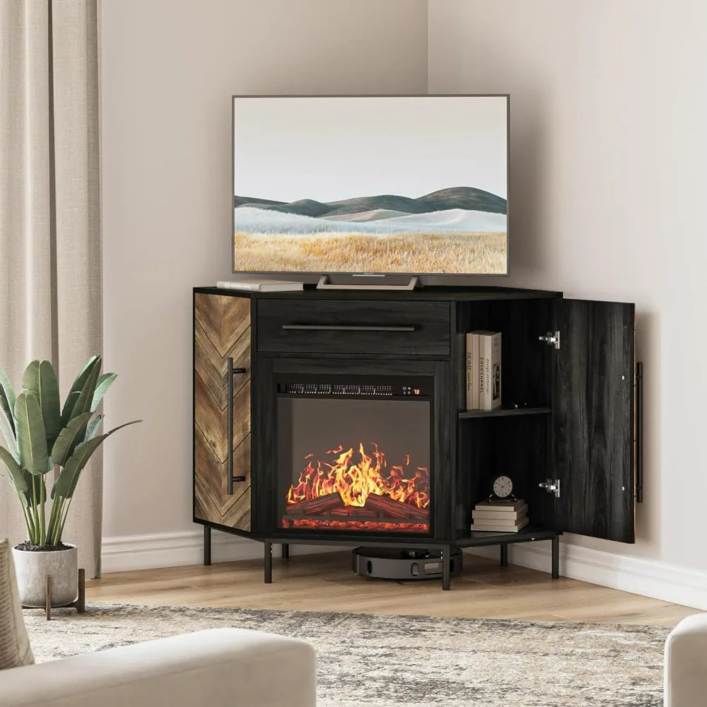 Corner TV Stand with Electric Fireplace for TVs up to 43 Inches