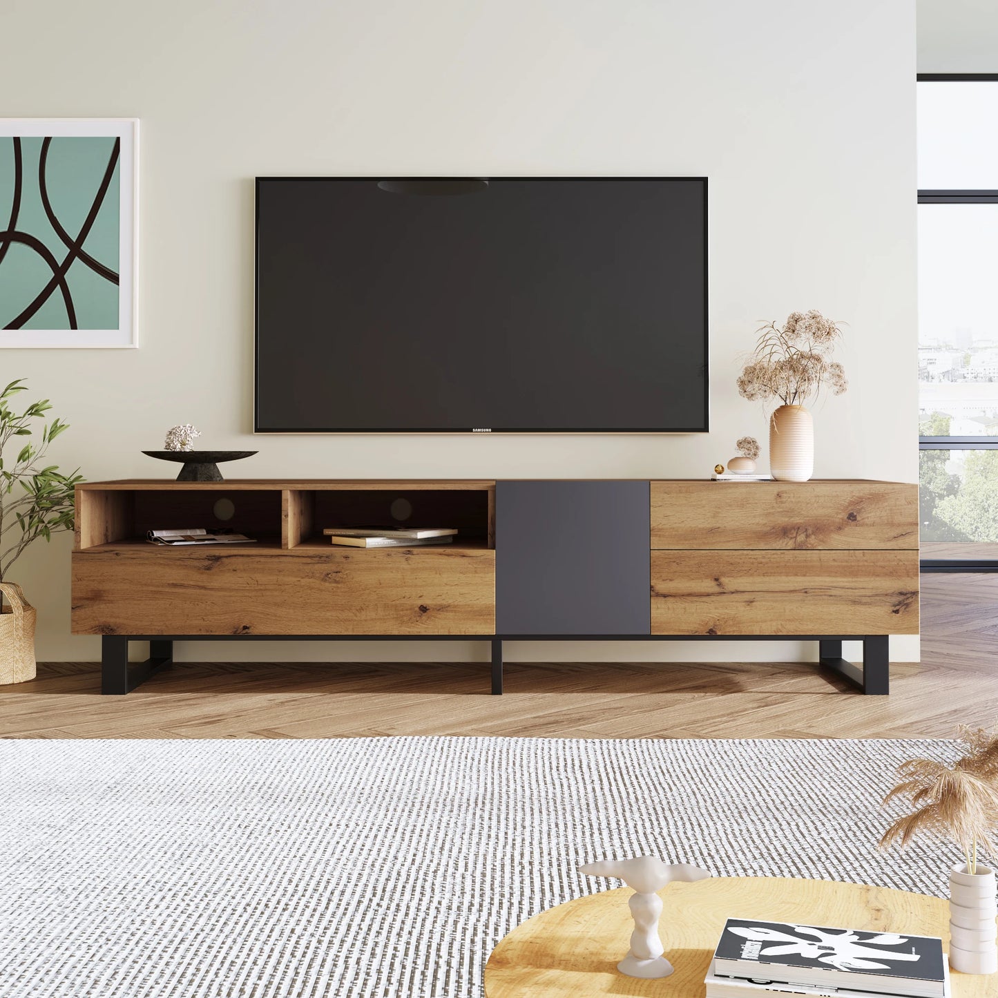 Modern TV Stand for 80 Inch TV with Storage Media Console Table