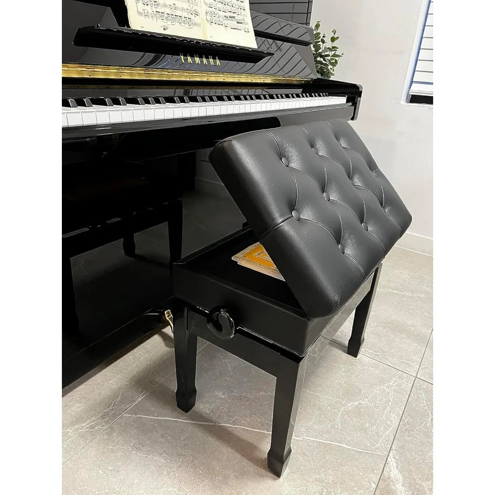 Genuine Leather Adjustable Artist Piano Bench Stool with Music Storage