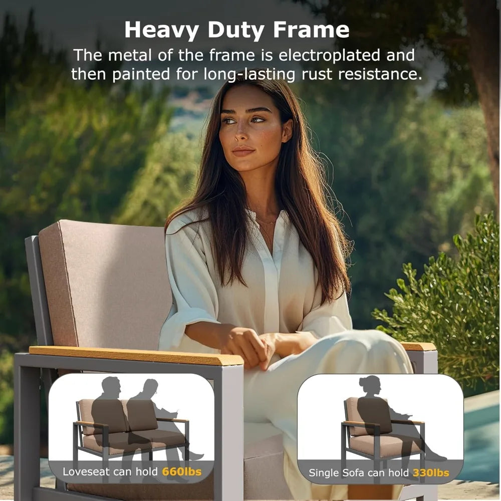 Ljustra 5-Piece Modern Patio Furniture Set with Fire Pit Table and Cushions