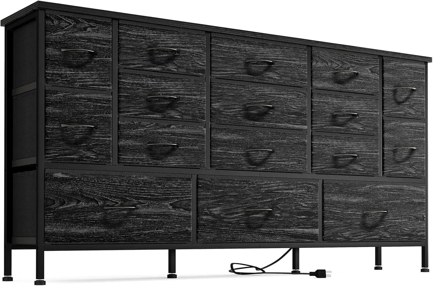 63 Inch Large TV Stand with 16 Drawers and Power Outlets for Storage