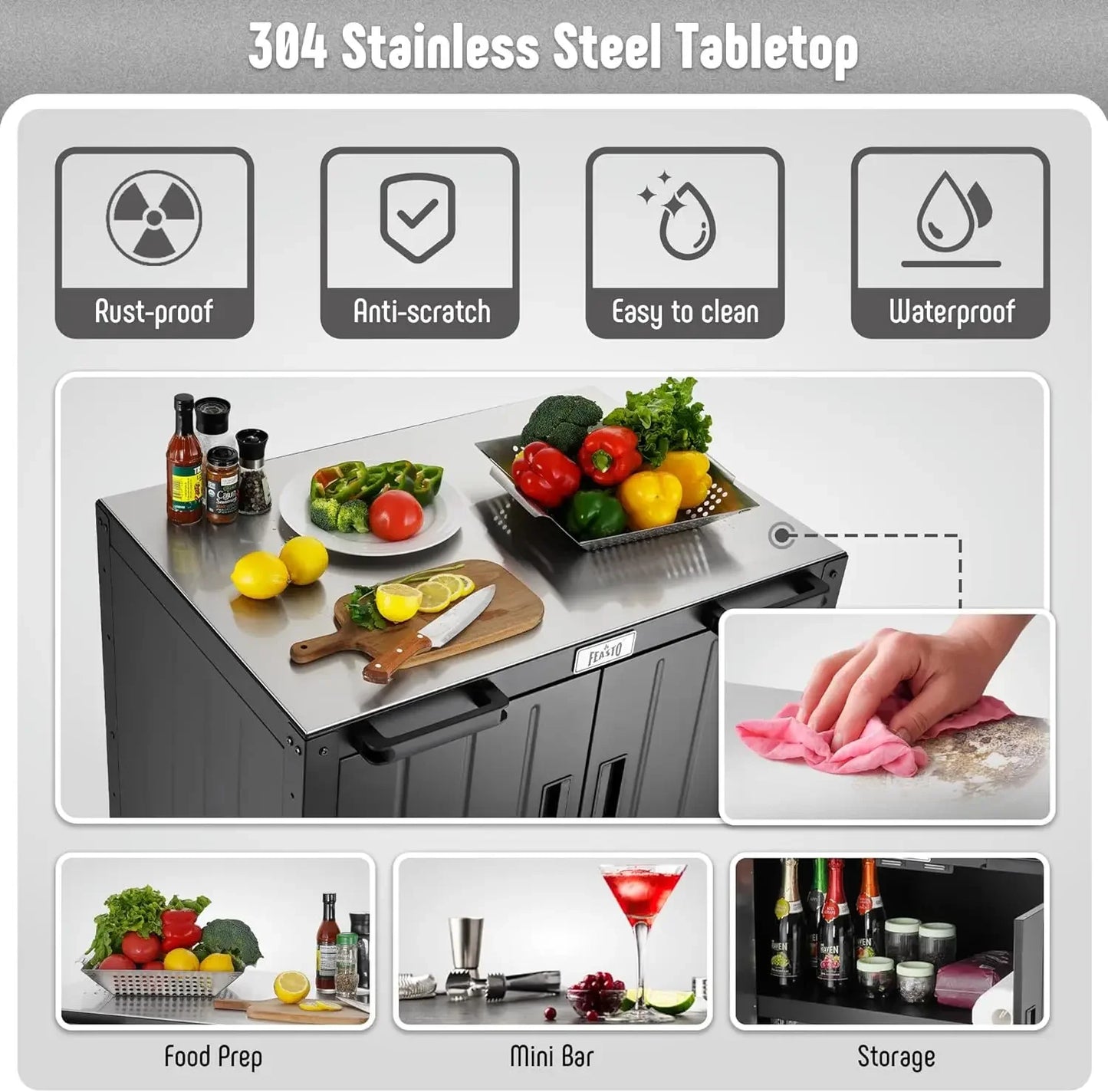 Grill Table Outdoor Bar Cart Kitchen Island Storage Cabinet 304 Steel