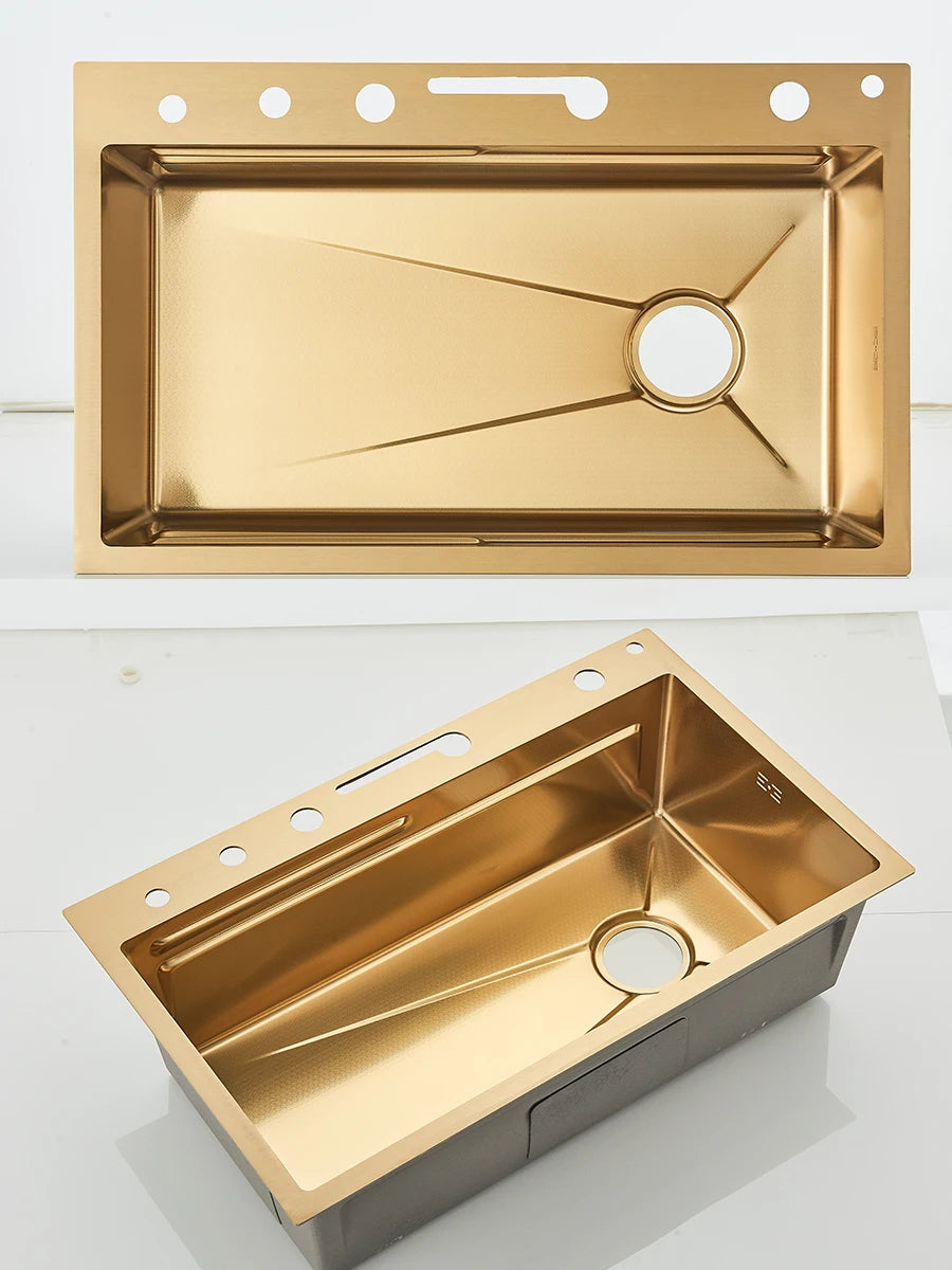 Large Stainless Steel Kitchen Sink 75x45cm with Faucet Digital Display