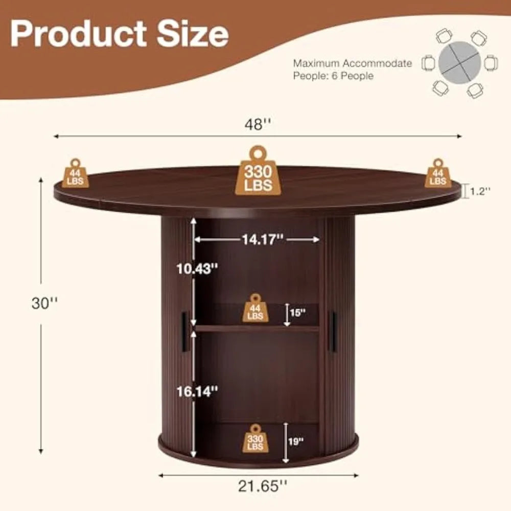 48 Inch Round Dining Table with Storage for 4 Modern Kitchen Furniture