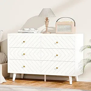 White Dresser for Bedroom Storage 6 Drawers Modern Chest of Drawers