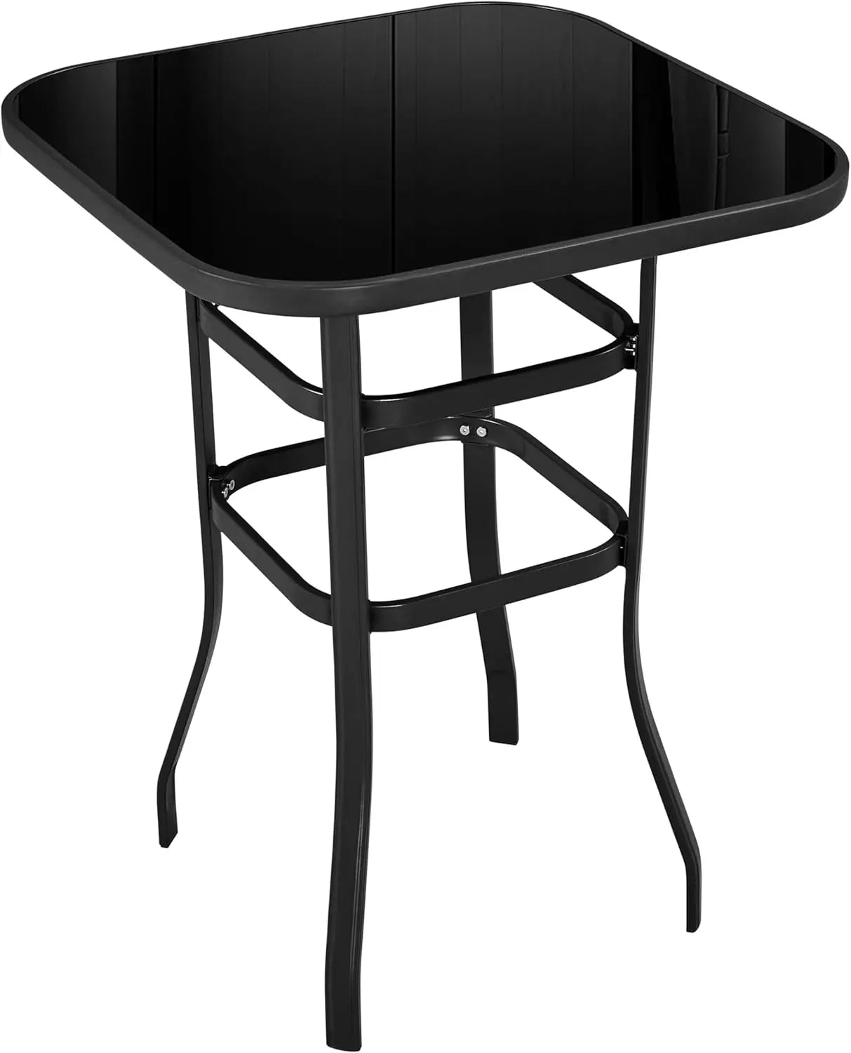 Ljustra Metal Frame Patio Bar Table Tempered Glass Outdoor Bistro Table