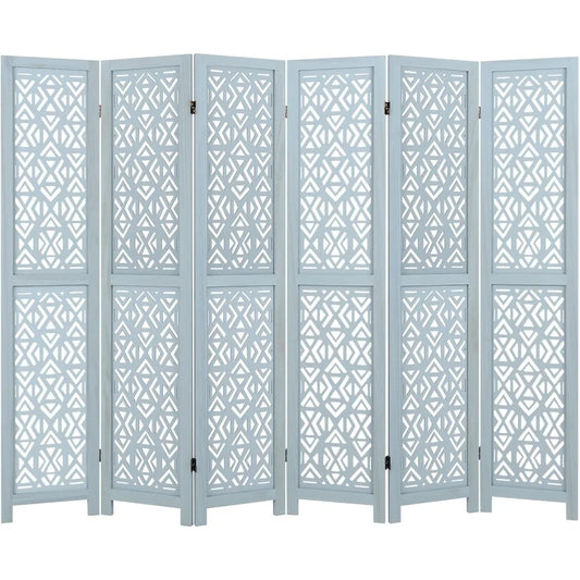 Boho Room Divider 6 Panels Solid Wood Freestanding Privacy Screen