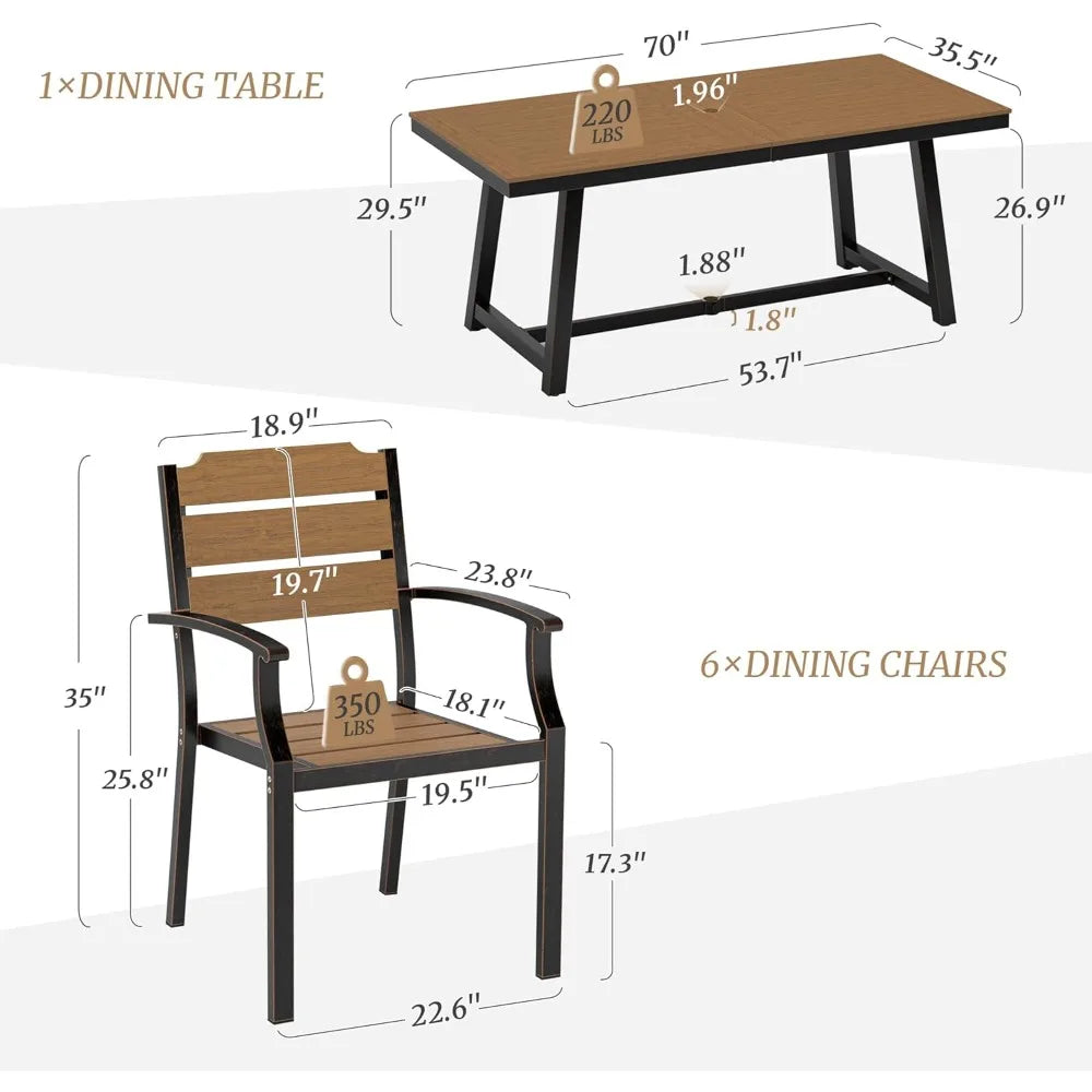 Ljustra 7-Piece Patio Table and Chairs Set All-Weather Outdoor Furniture