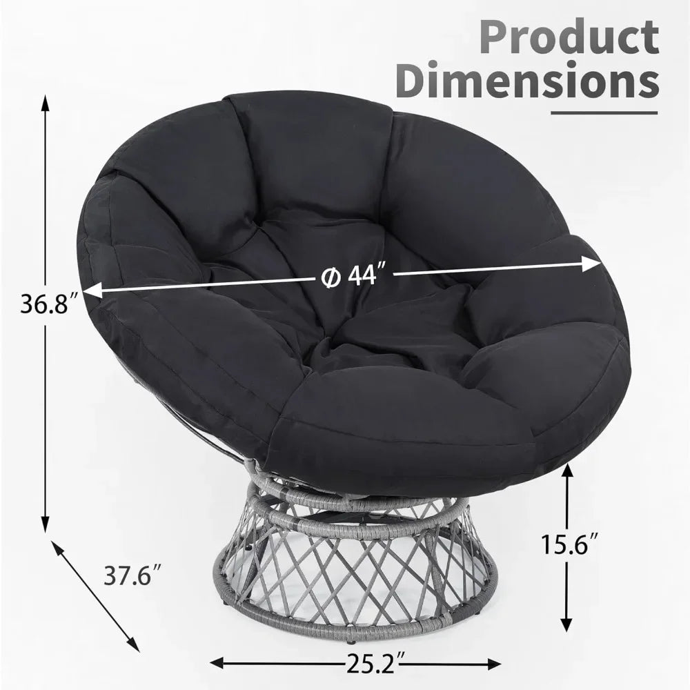 Oversized Rattan Papasan Chair 360° Swivel Waterproof Cushion