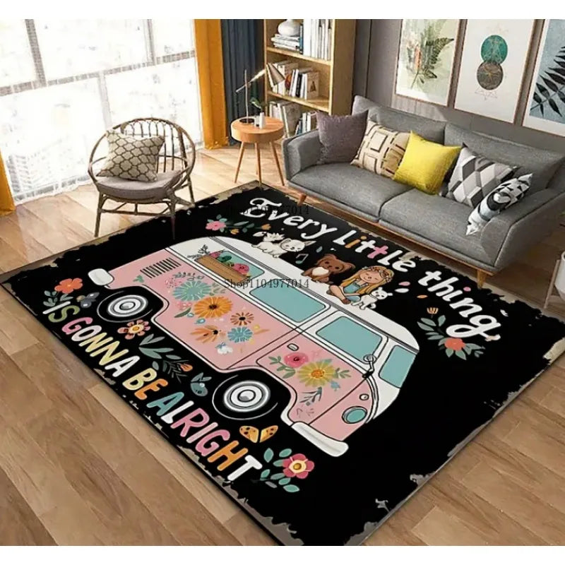 Everything Will Be Fine Bus Pattern Rug Durable Indoor Outdoor Mat