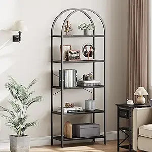 Ljustra 5 Tier Bookshelf Modern Metal Frame Tall Standing Storage Rack