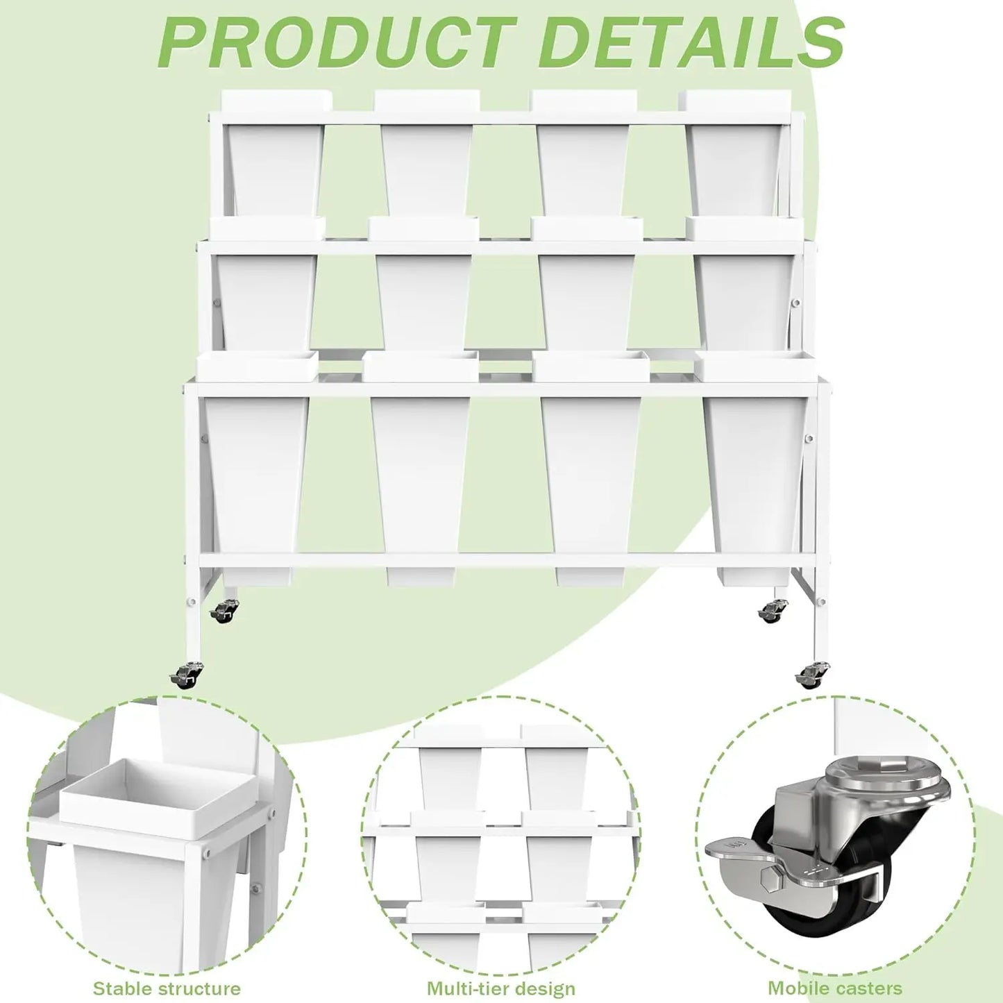 Flower Display Stand 12 Buckets 3 Layers Metal Cart with Wheels for Florists