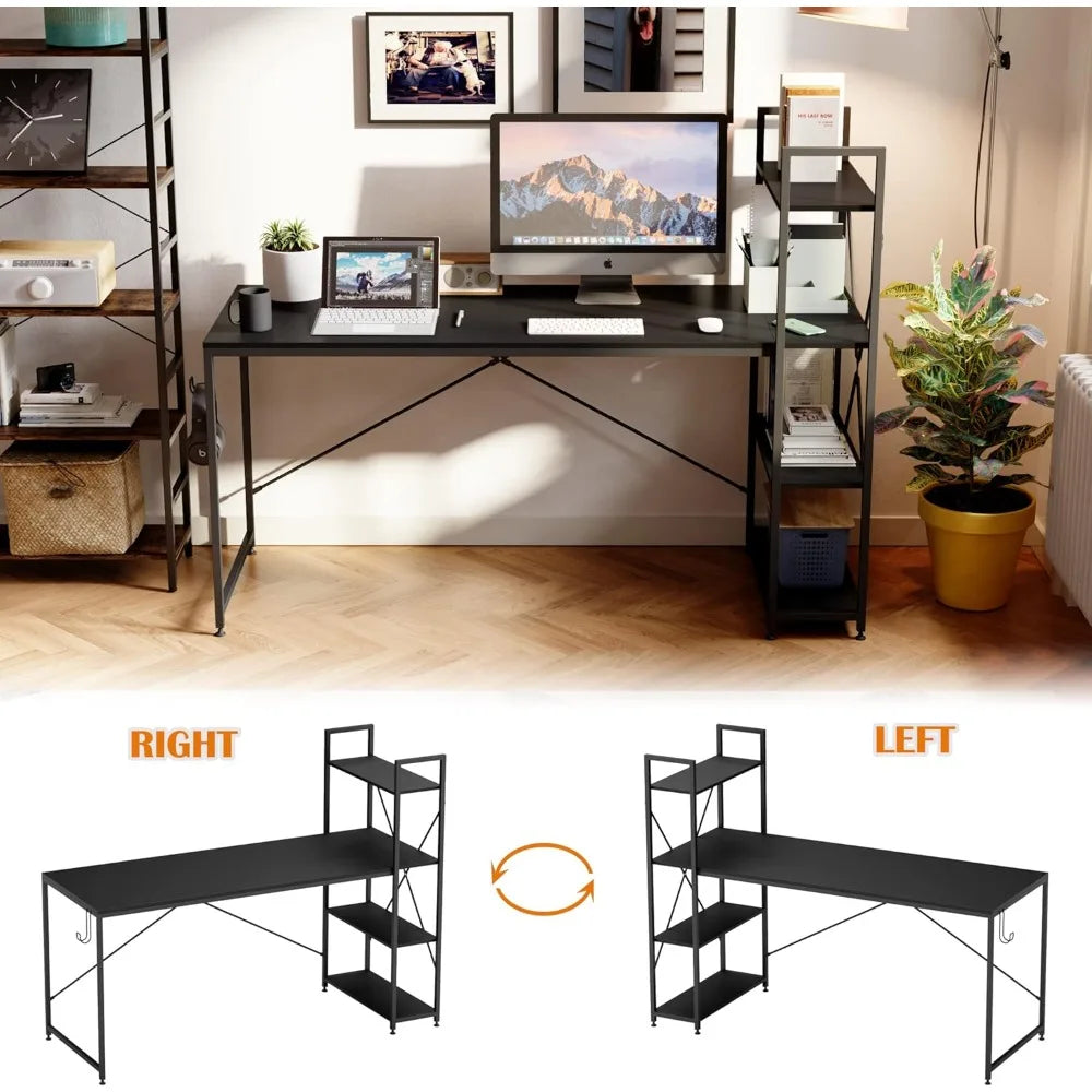 Ljustra 63 Inch Computer Desk with Adjustable Shelves for Home Office