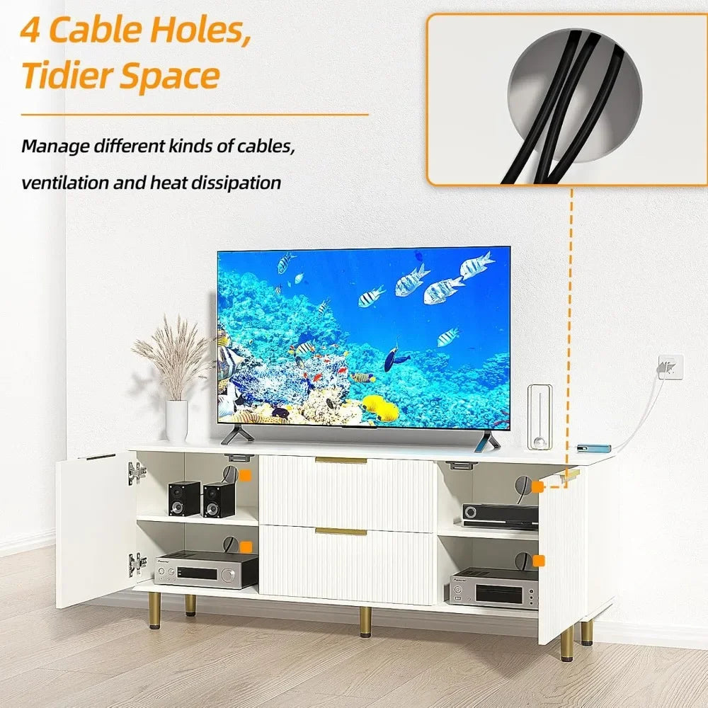 Mid Century Modern TV Stand for 65 Inch TV with Storage and Drawers