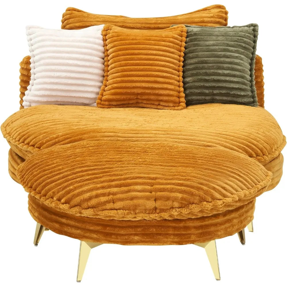 Mid-Century Modern Sofa Chaise Lounge Corduroy Fabric Metal Legs