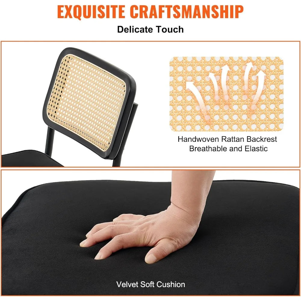 Rattan Dining Chairs Set of 4 Mid Century Modern Upholstered Velvet Accent