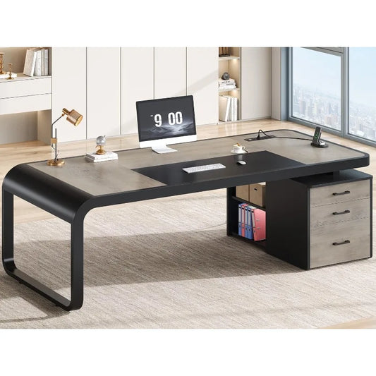 70.9 Inch Executive Desk Large Computer Desk with Drawers and Cabinet