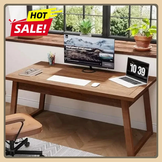 Ljustra 55 Inch Home Office Executive Desk Solid Wood Mid-Century Modern