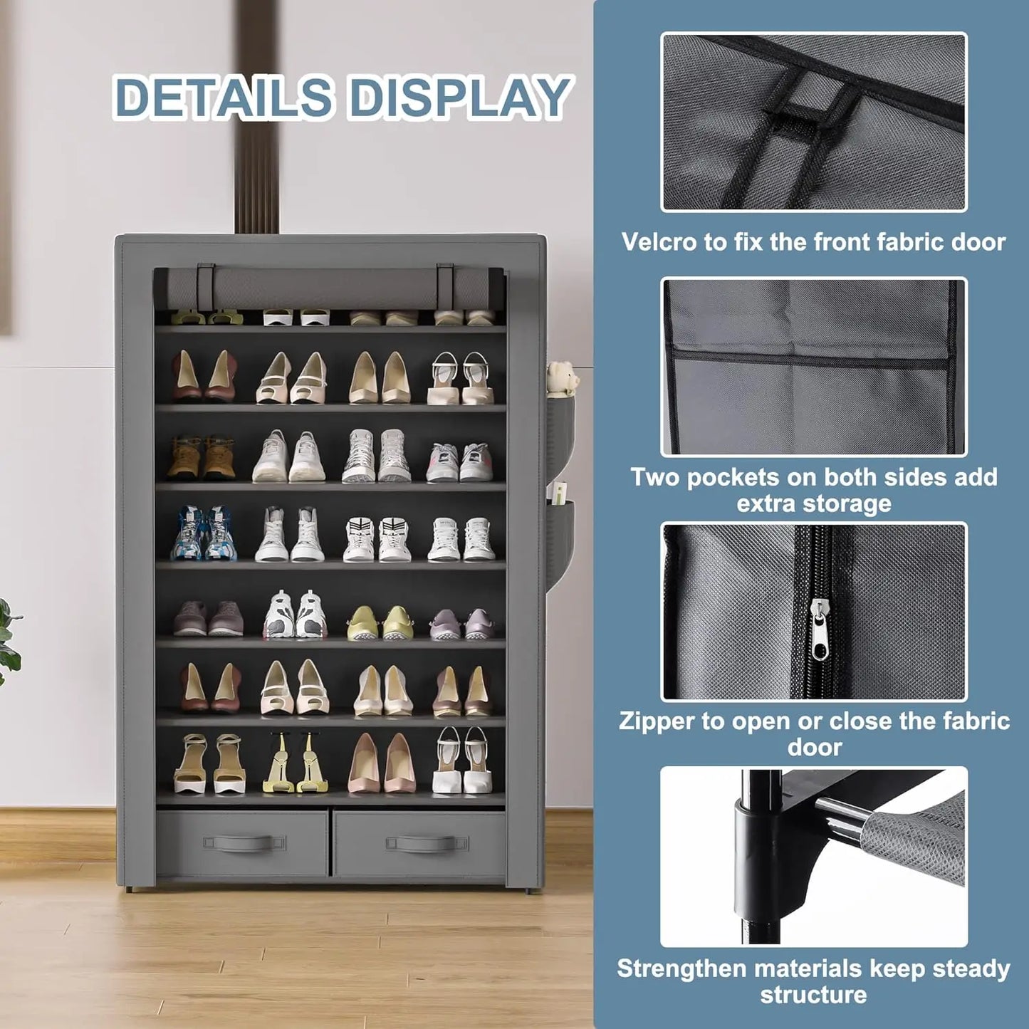Storage Cabinet 32 Pairs Shoe Organizer Vertical Free Standing Rack