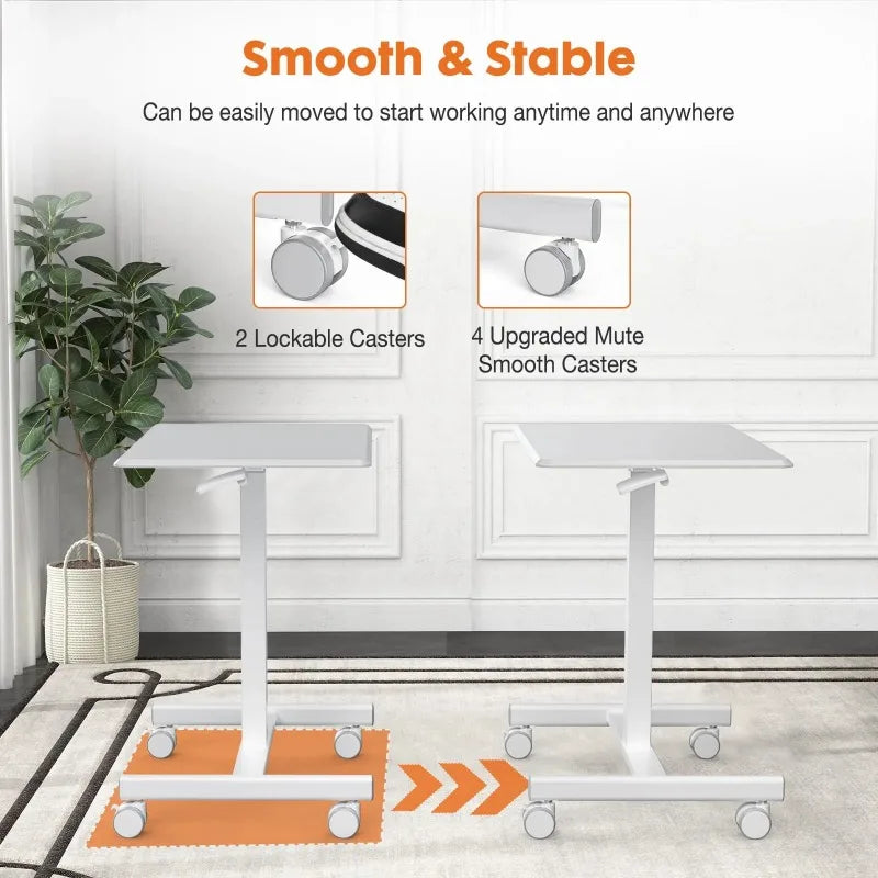Small Mobile Standing Desk Portable Rolling Laptop Cart Adjustable Height