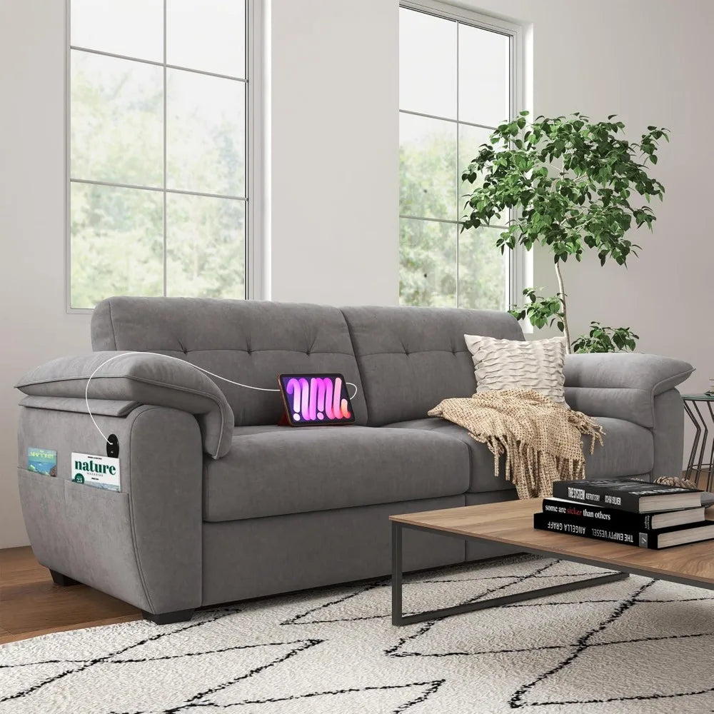 Ljustra 87" Modern Sofa Couch Extra Deep Seats USB Charging Pockets