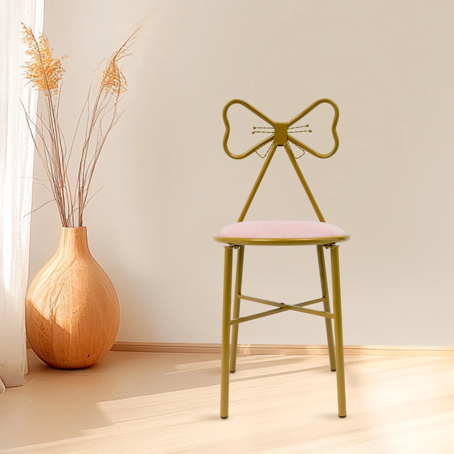 Modern Makeup Dressing Chair Light Pink Bow Shaped Bedroom Chair