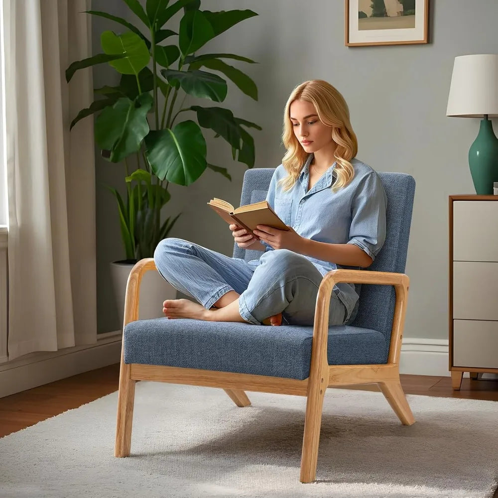 Mid-Century Modern Accent Chair Upholstered Lounge Chair with Pillow